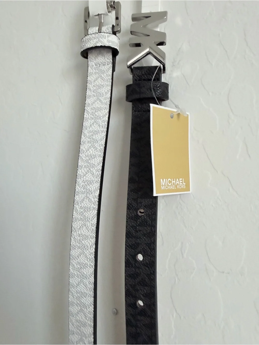 Michael Kors White and Black Logo Buckle Women's Belt